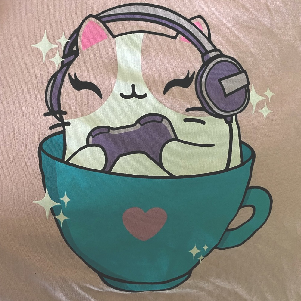 Kawaii Gamer Cat in Coffee Cup